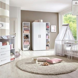 BMG Babyzimmer-Komplettset »Luis«, (Set, 11-St), Bett + Wickelkommode + 2-trg. Schrank + Standregal + Unterstellregal (Set 2-tlg) + Wandboard +...