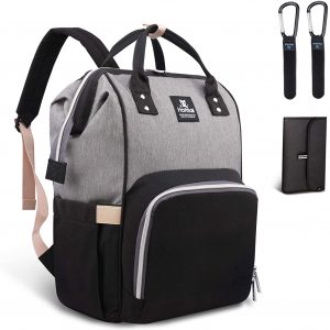 Hafmall Wickeltasche Rucksack Wasserdichte Reise Babytasche, Stilvolle Große Kapazität Baby Wickelrucksack mit Wickelunterlage und Kinderwagen Haken