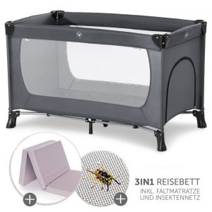 Hauck Baby-Reisebett »Dream'n Play Plus - Grey«, 3-tlg., inkl. Alvi Komfort Reisebett Matratze (schadstoffgeprüft, faltbar, 6 cm Höhe) und...