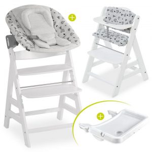 Hauck Hochstuhl »Alpha Plus Weiss XL Newborn Set« (5 Stück), Holz Hochstuhl ab Geburt, Neugeboreneneinsatz & Wippe Premium Nordic Grey, Alpha Tray...
