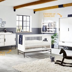 Pinolino® Babyzimmer-Komplettset »Steel«, (Set, 3-St), extrabreit groß; mit Kinderbett, Schrank und Wickelkommode; Made in Europe