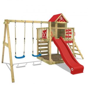 Wickey Spielturm »Klettergerüst Smart Cave mit Schaukel & Rutsche, Baumhaus mit Sandkasten, Kletterleiter & Spiel-Zubehör«