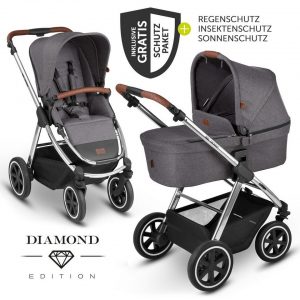ABC Design Kombi-Kinderwagen »Samba - Diamond Edition - Asphalt«, (7-tlg), 2in1 Kinderwagen-Set inkl. Babywanne, Sportsitz & XXL Zubehörpaket -...