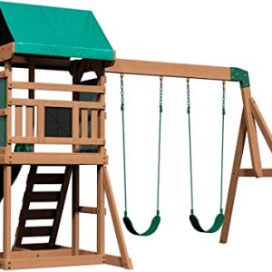 Backyard Discovery Spielturm Buckley Hill aus Holz | XXL Spielhaus für Kinder mit Rutsche, Schaukel und Kletterleiter | Stelzenhaus für den Garten