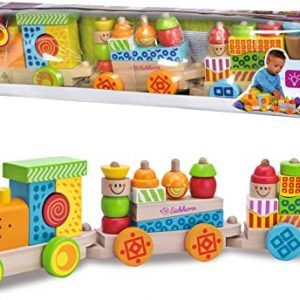 Eichhorn 195029 100002236 - Bunter Zug mit Licht-und Soundfunktion und 28 Bausteinen, 31-tlg., Länge: 59 cm, inkl. Batterien, Birkenholz