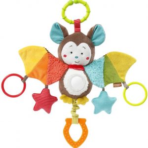 Fehn 067712 Activity-Spieltier Fledermaus – Motorikspielzeug zum Aufhängen mit Spiegel & Ringen zum Beißen, Greifen und Geräusche erzeugen – Für...