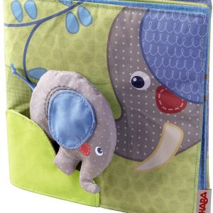 Haba 300146 – Stoffbuch Elefant Egon, weiches Knisterbuch mit vielen Fühl- und Spieleffekten, wunderschön gestaltetes Babyspielzeug ab 6 Monaten