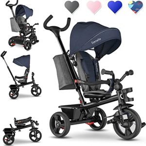 Lionelo Haari 2in1 Dreirad mit Schubstange ab 18 Monate bis 25kg Vorwärts und Rückwärtsfahrt schlauchlose Gummireifen Freilauf geräumiger Korb...