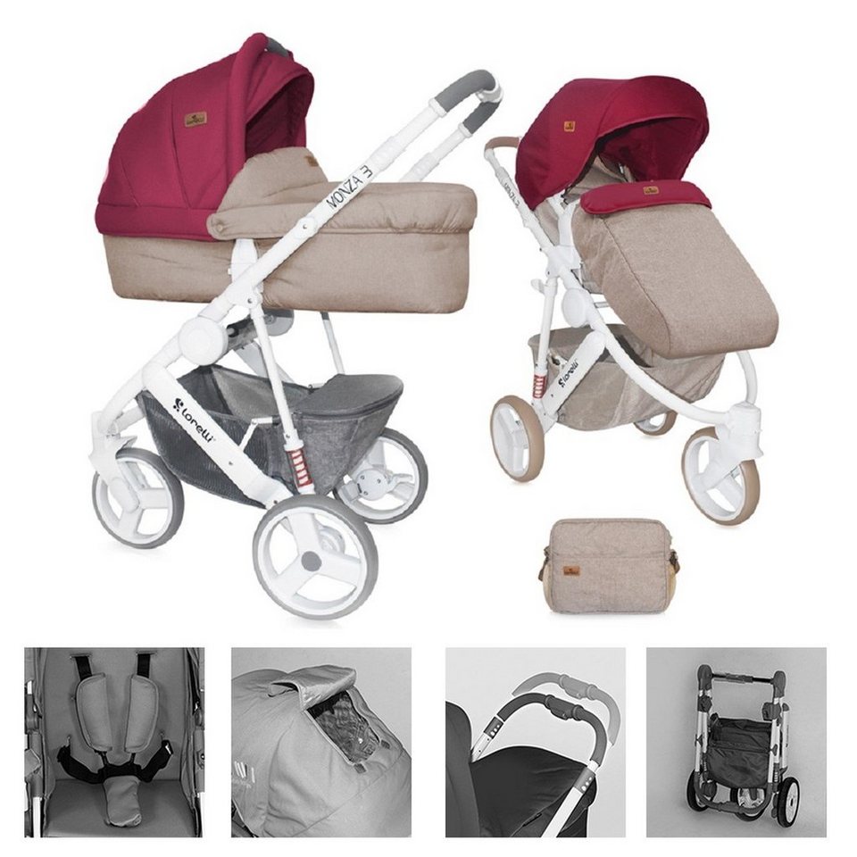Lorelli Kombi-Kinderwagen »Kinderwagen 2 in 1 Monza«, EVA-Reifen, Babywanne, Sportsitz, Wickeltasche