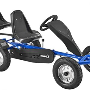 ArtSport 2-Sitzer GoKart – Tretauto für Kinder mit höhenverstellbarem Lenkrad & 2 Schalensitzen – Go-Kart mit Luftreifen & Stahl-Felgen in Blau