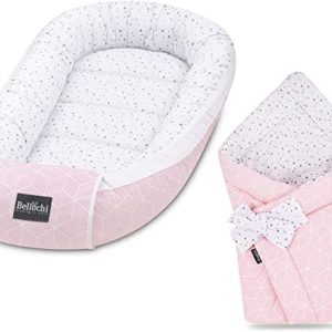 Bellochi Set 2in1 Babynest und Einschlagdecke - Baby Erstausstattung Babynestchen Babyhörnchen - 100% Baumwolle - ÖKO-TEX Zertifiziert - Aurora