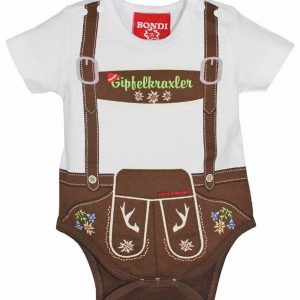 BONDI Body »Kurzarm Baby Body im Lederhosen-Look "Gipfelkraxler" - Braun Weiß« (1-tlg)