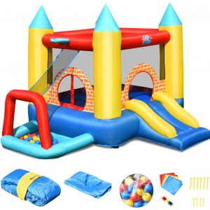 COSTWAY Hüpfburg aufblasbar, Springburg mit 30 Bälle, Hüpfschloss mit Rutsche, Spielburg für Kinder (300x280x210cm)