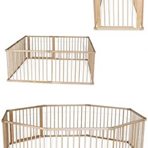 dibea Baby-Laufstall Holz-Laufgitter mit Tür 8 Elemente je 90 x 68 cm