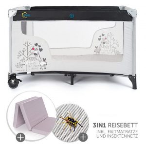 Fillikid Baby-Reisebett »Giraffe - Schwarz Weiß«, 3-tlg., mit Reisebett Matratze, Insektenschutz, Rollen und Transporttasche