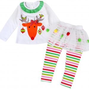 Glücksvogel 2 Stück Babykleidung Set Neugeborenes Kleinkind Baby Mädchen Weihnachten Bekleidungsset Prinzessin Tütü Shirt mit Weihnachten-Druck +…