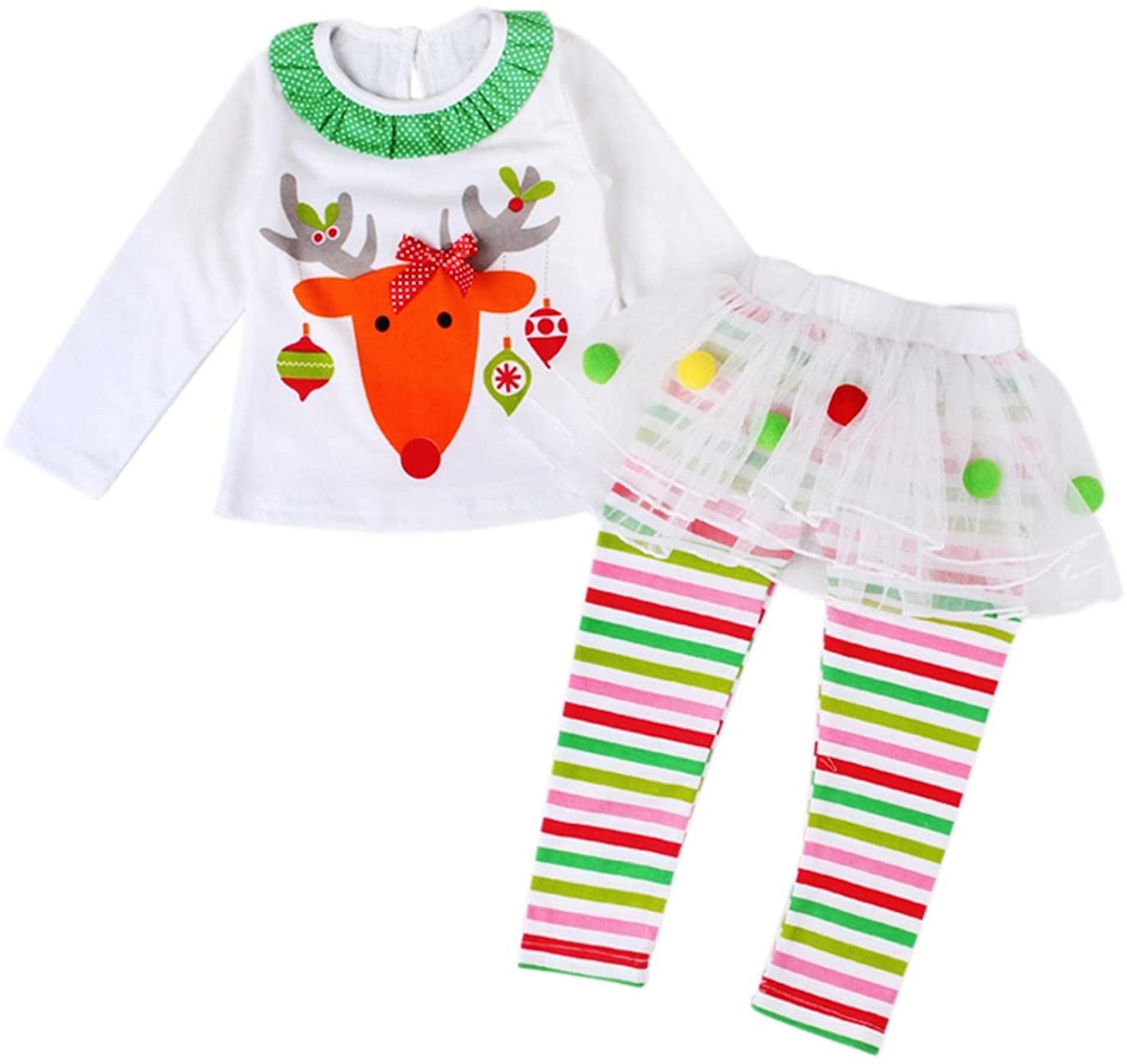 Glücksvogel 2 Stück Babykleidung Set Neugeborenes Kleinkind Baby Mädchen Weihnachten Bekleidungsset Prinzessin Tütü Shirt mit Weihnachten-Druck +...