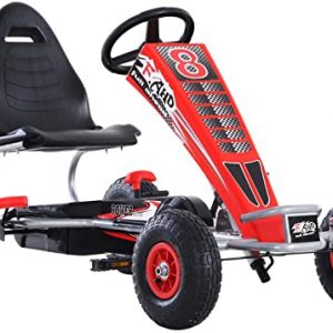 HOMCOM Go Kart Kinderfahrzeug Mit Pedal Sitz verstellbar Gummireifen Metall Rot 129 x 59 x 70 cm