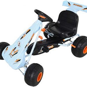 HOMCOM Go Kart Kinderfahrzeug Tretauto mit Pedal Bremsen Kinderspielzeug für 3-6 Jahre Stahl Hellblau 97 x 66 x 59 cm