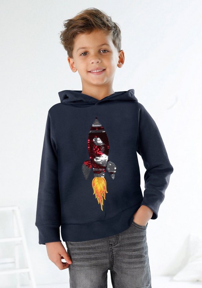 Eltern-Box.de Kinder-& Babymarkt ✔️KIDSWORLD Kapuzensweatshirt mit Rakete  aus Wendepailletten kaufen II
