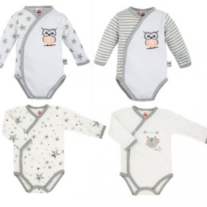Makoma Langarmbody »Baby Body Wickelbody für Jungen & Mädchen Teddy & Eule« (Set, 4-tlg., 4er-Pack) 100% Baumwolle