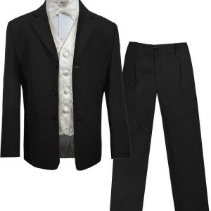 Paul Malone Kinderanzug 5-teilig »Festlicher Anzug für Jungs schwarz Kommunionanzug - Kommunion Konfirmation Hochzeit« (Set, 5-tlg., mit Sakko,...