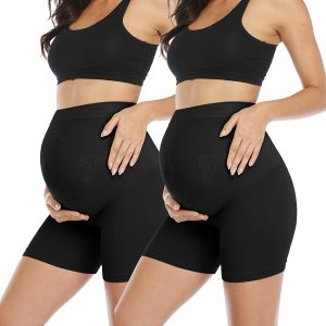 POSHGLAM Damen Umstandsformwäsche Nahtlose Schwangerschaft Unterwäsche Bauch Unterstützung Hohe Taille Mitte Oberschenkel Panties Shorts