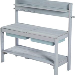 roba Kinder Outdoor Gartenküche ‚Fun‘ Outdoor +, Holz, Matschküche mit abnehmbarer Abdeckung, 2 Kunststoff-Wannen und Ablage, Arbeitstisch und…