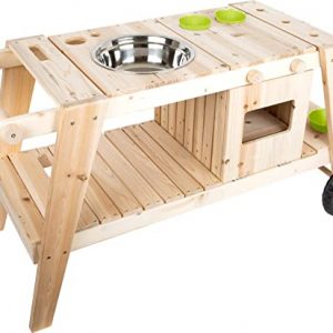 small foot 11665 Matschküche aus massivem und witterungsbeständigem Holz für Kinder ab 3, Outdoorküche mit Zubehör und Rädern Spielzeug