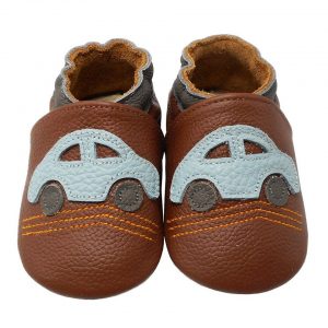Yalion »Weiche Leder Lauflernschuhe Hausschuhe Lederpuschen Auto Braun 100% Leder« Hausschuh