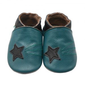 Yalion »Weiche Leder Lauflernschuhe Hausschuhe Lederpuschen Stern Grün 100% Leder« Krabbelschuh elastisch