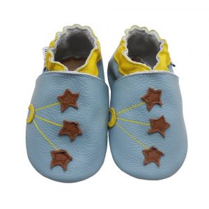 Yalion »Weiche Leder Lauflernschuhe Hausschuhe Lederpuschen Sterne Hellblau 100% Leder« Krabbelschuh elastisch