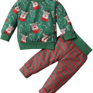 Alliwa Baby Baby Kleidung Jungen Mädchen 0-6 Monate Winter, Weihnachten Baby Outfit Sweatshirt Langarmshirt Elk Motiv Oberteile + Gestreifte Hosen...
