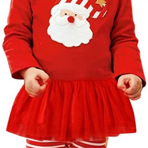 Alliwa Baby Weihnachtsoutfit Baby Mädchen Kleinkind Kinder Baby Mädchen Weihnachtsmann Tüll T-Shirt Tops + Gestreifte Dot Hosen Baby Kleidung…