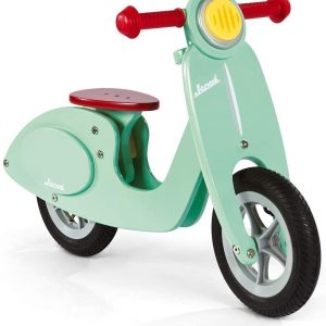 Janod Roller Laufrad aus Holz Groß Mint - Retro Kinder Laufrad - Verstellbarer Sattel, aufblasbare Reifen - Farbe Mintgrün - Ab 3 Jahren, J03243