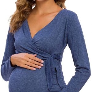Love2Mi Damen Stillshirt Kurzarm Umstandsshirt Umstandsmode V-Neck Schwangere Nursing Tops
