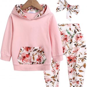 trudge 3 Stück Babykleidung Set Neugeborenes Kleinkind Baby Mädchen Langarm Floral Hoodie Sweatshirt+ Hose+ Bogen Stirnband Outfits Warme Kleidung...