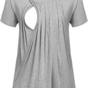 Stillshirt Schwanger T-Shirt Damen Umstandsmode Top Umstandsshirt Umstandstop Lagendesign Wickeln-Schicht Rundhalsausschnitt Einfarbig 