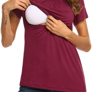 Love2Mi Damen Kurzarm Umstandsshirt Mutterschaft Klassische Seite Geraffte T-Shirt Tops Mama Schwangerschaft Kleidung 
