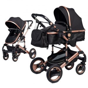 Bronea Sport-Kinderwagen »Bronea EXQUISE Kinderwagen 3 in 1 schwarz / champagner Inkl. MATRATZE, Buggy, Auto-Babyschale, Zusammenklappbar mit...