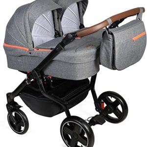 Dorjan Quick Twin Zwillingskinderwagen (Seite-an-Seite) Duo Buggy Wickeltasche + Regenschutz + Insektenschutz