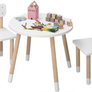 EUGAD Sitzgruppe, Kindertisch mit Stühle, 3tlg. Kindersitzgruppe Kindermöbel, 1 Kindertisch und 2 Kinderstühlen Tischset rund in Katzenform aus MDF...