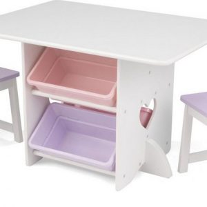 KidKraft® Kindersitzgruppe »Tisch mit Aufbewahrungsboxen und 2 Stühlen Herzchen«, (3-tlg)