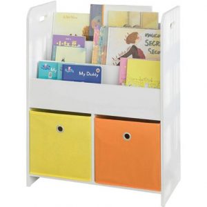SoBuy Kinder Bücherregal Kinderregal mit 3 Ablagefächern u. 2 Stoffboxen KMB27-W