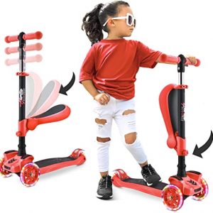 3-Rad-Roller für Kinder - Stand & Cruise Kinder/ Kleinkind-Spielzeug-Klapp-Kick-Roller mit/ einstellbarer Höhe, rutschfestem Deck, blinkenden...