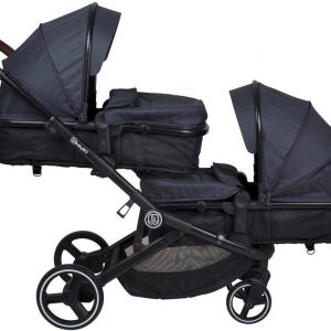 BabyGo Zwillingswagen »Twinner, Grey melange«, inkl. 2 Regenhauben, 2 Nachtlichter u. Wickeltasche; Geschwisterwagen; Kinderwagen