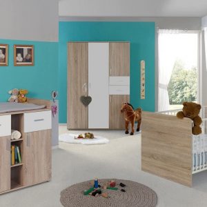 Babyzimmer Komplettset/Kinderzimmer komplett Set ELISA verschiedene Varianten in Eiche Sonoma/Weiß (ELISA 3)