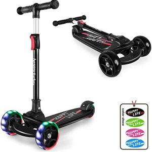 besrey Kinder Roller, Höhenverstellbarer Kinderscooter, Faltbarer Tretroller mit LED-Leuchträdern für Jungen & Mädchen von 2 bis 8 Jahren