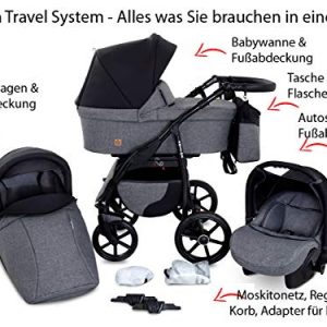 Boston GaGaDumi 3in1 Kombi - Kinderwagen Liegewanne Buggy Autositz Carlo (B3-The azure cost)