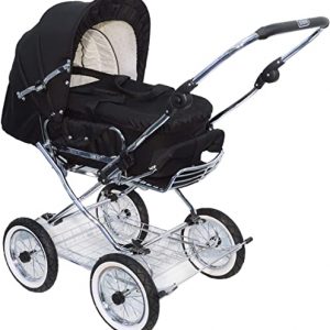 Eichhorn, 417RFSK043AIRFTC Kombikinderwagen mit Lederriemengestell mit Schiebehöhenverstellung mit Fester Tragetasche LuxVariante Luftrad, schwarz